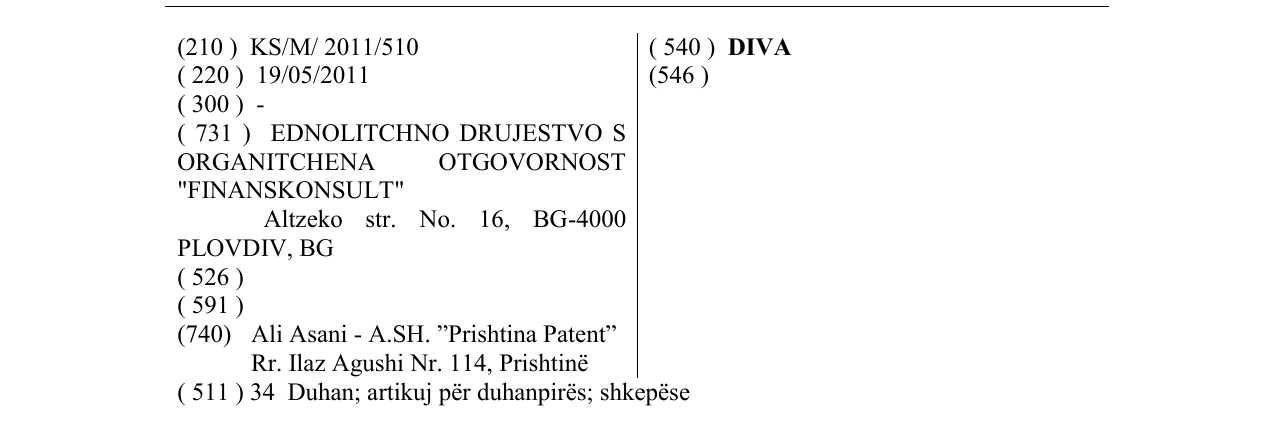 Zëri i markës DIVA në buletin