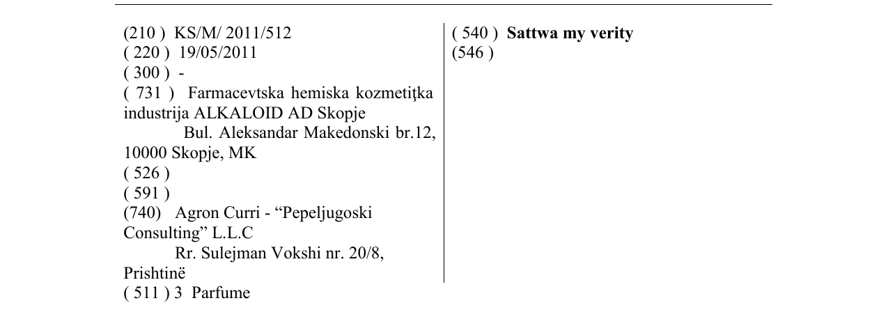 Η εγγραφή του σήματος Sattwa my verity στο δελτίο