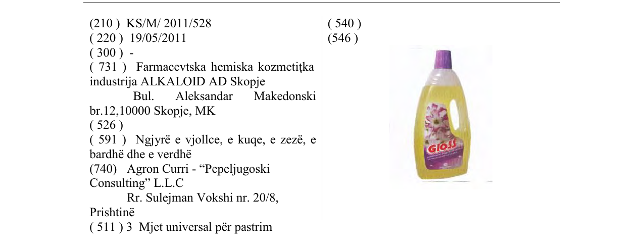 Zëri i markës Gloss në buletin