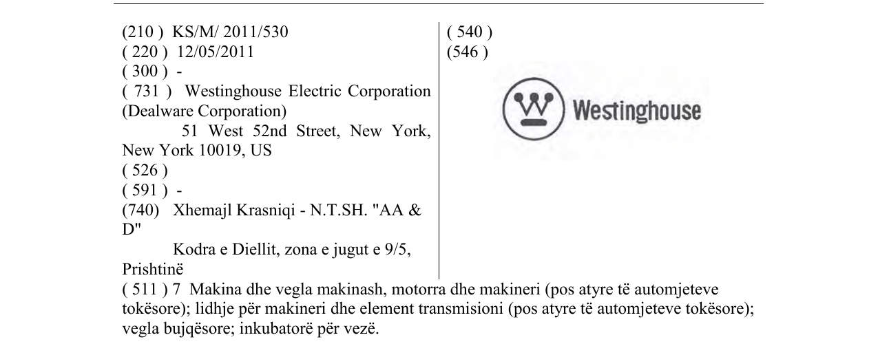 Zëri i markës Westinghouse në buletin