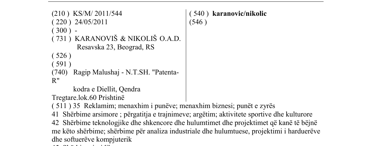 Zëri i markës karanovic/nikolic në buletin