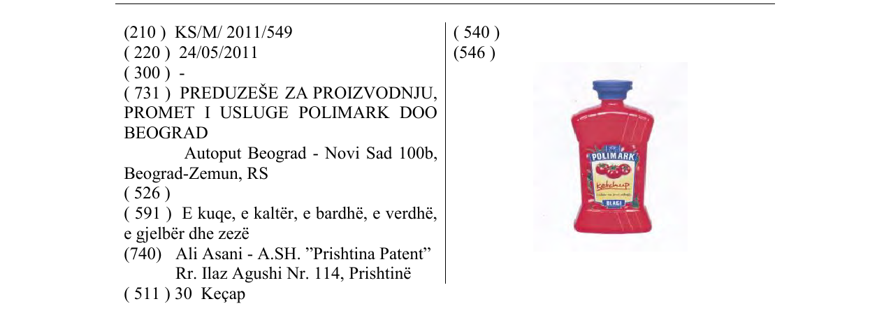 Zëri i markës POLIMARK Ketchup në buletin