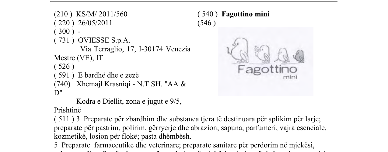 Zëri i markës Fagottino mini në buletin