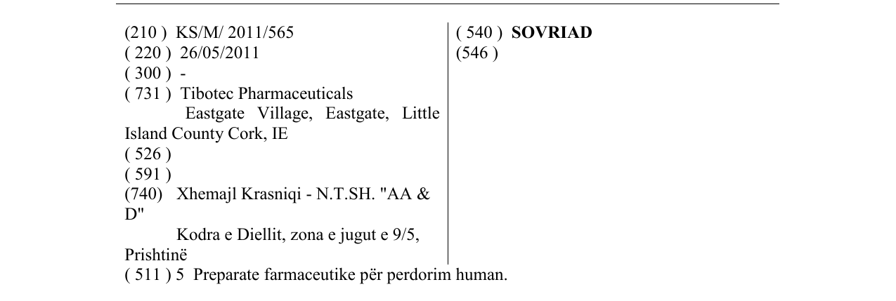 Zëri i markës SOVRIAD në buletin