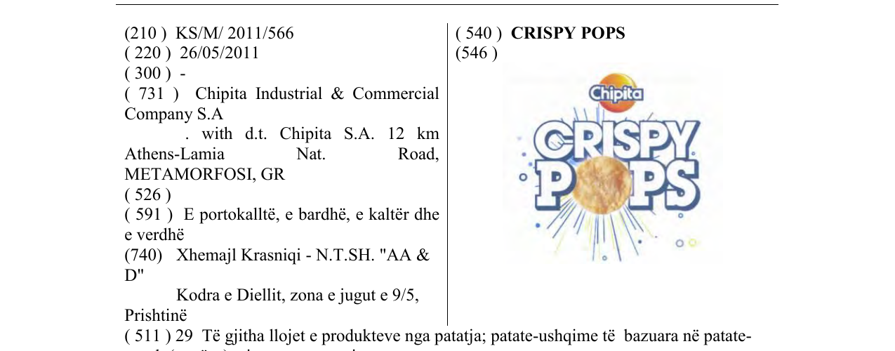 Zëri i markës CRISPY POPS në buletin
