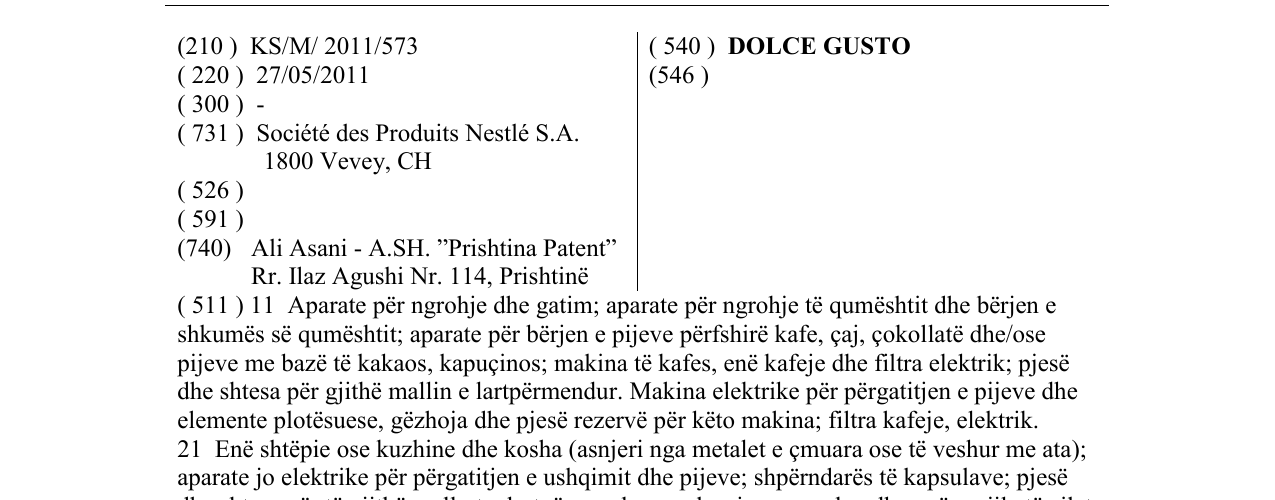 Zëri i markës DOLCE GUSTO në buletin
