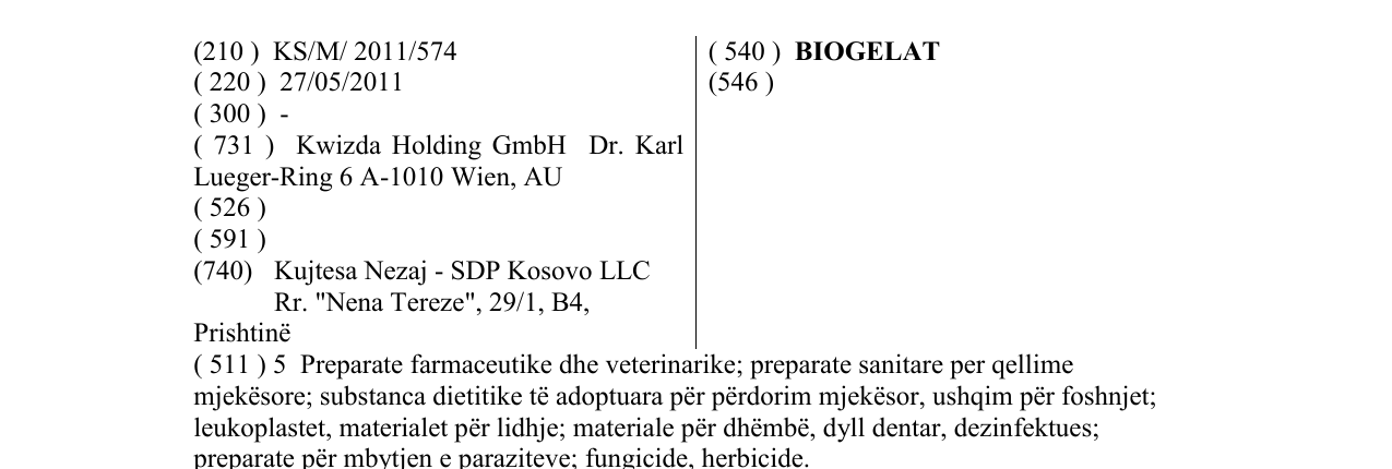 Zëri i markës BIOGELAT në buletin