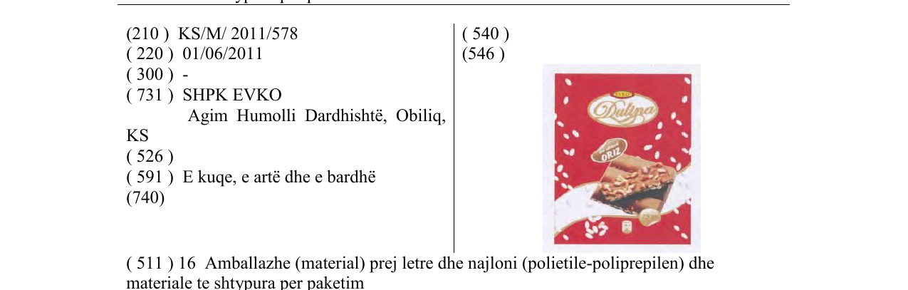 Zëri i markës DULINA në buletin
