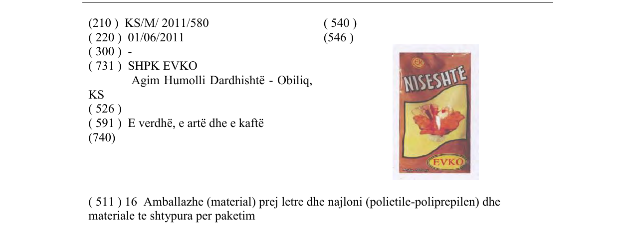 Zëri i markës NISESHTE EVKO në buletin
