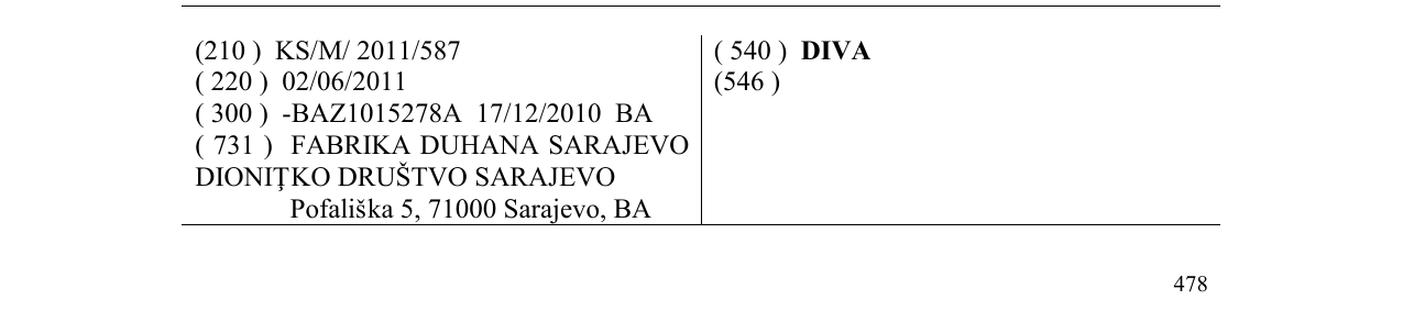DIVA markasının bültendeki kaydı