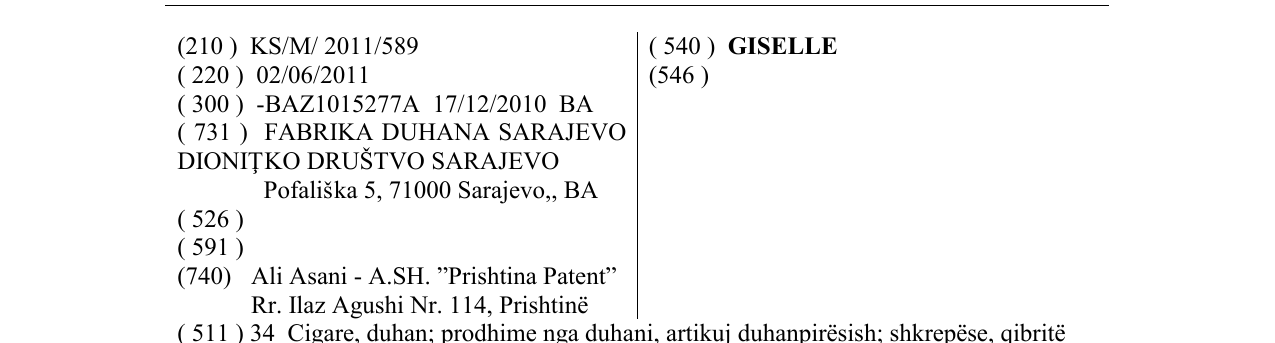 Zëri i markës GISELLE në buletin