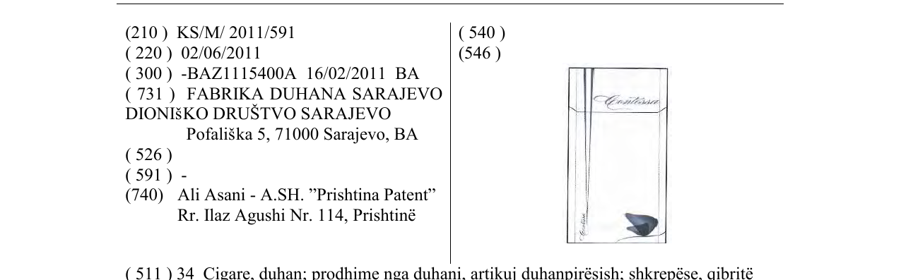 Zëri i markës CONTESSA në buletin