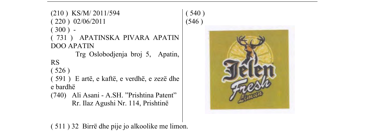 Zëri i markës Jelen Fresh Limun në buletin