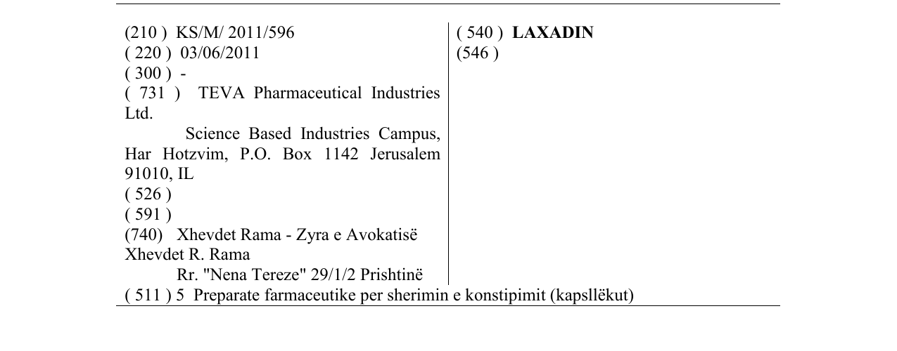 Zëri i markës LAXADIN në buletin
