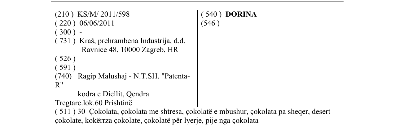 Zëri i markës DORINA në buletin