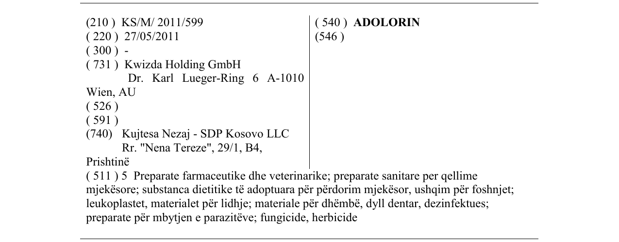 Zëri i markës ADOLORIN në buletin