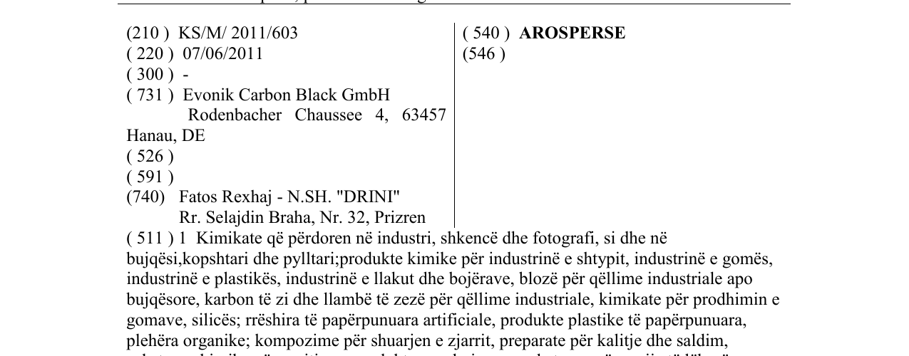 Zëri i markës AROSPERSE në buletin
