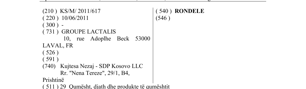 Zëri i markës RONDELE në buletin