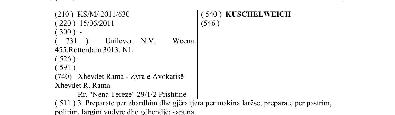 KUSCHELWEICH markasının bültendeki kaydı