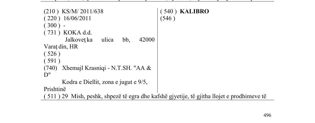 Zëri i markës KALIBRO në buletin