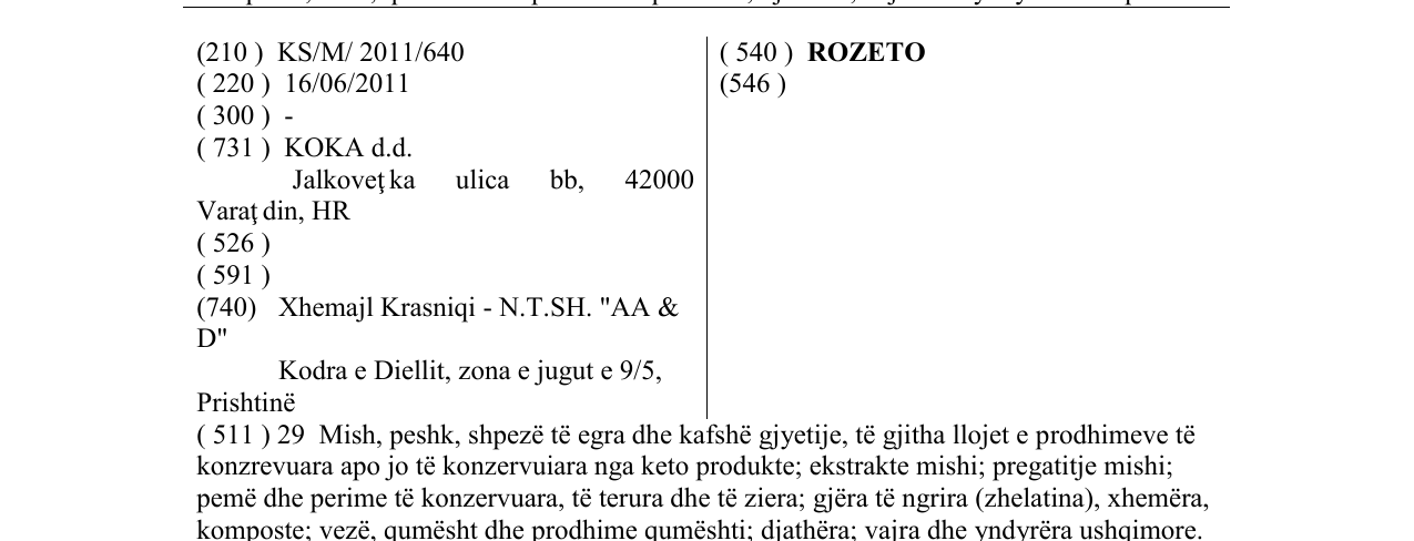 Zëri i markës ROZETO në buletin