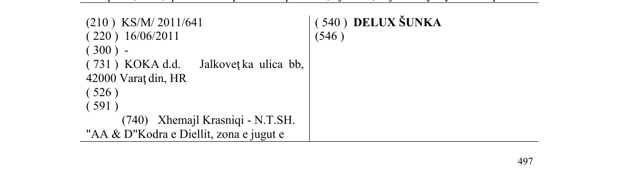 Zëri i markës DELUX ŠUNKA në buletin