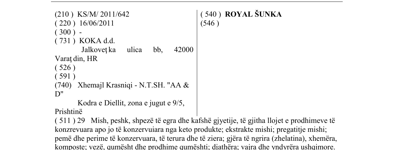 Zëri i markës ROYAL ŠUNKA në buletin