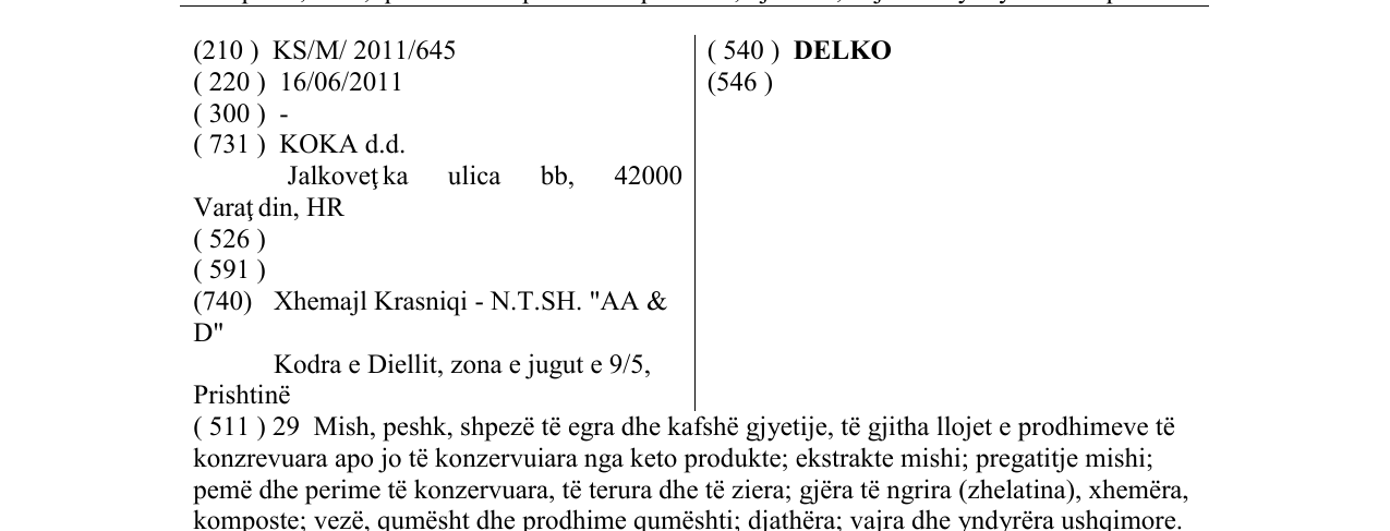 Zëri i markës DELKO në buletin