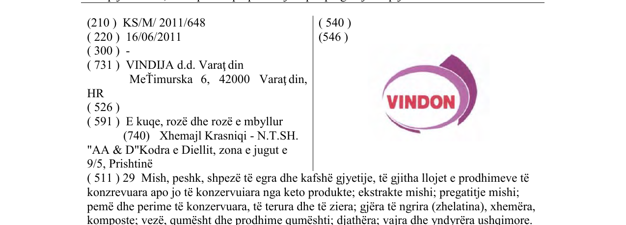 Zëri i markës VINDON në buletin