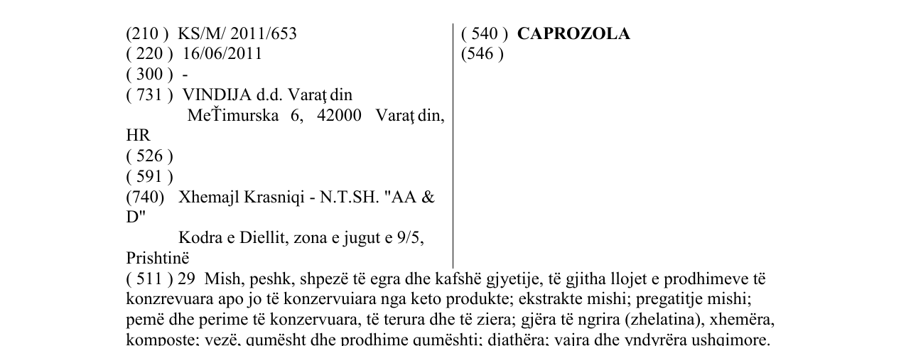 Zëri i markës CAPROZOLA në buletin
