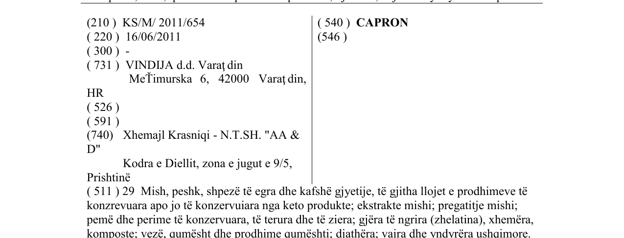 Zëri i markës CAPRON në buletin