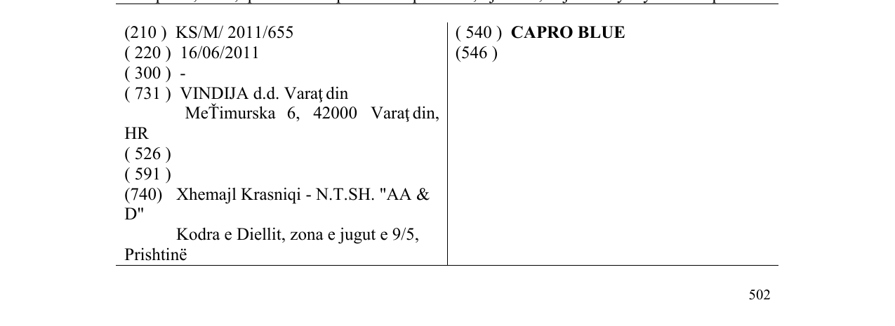 Zëri i markës CAPRO BLUE në buletin
