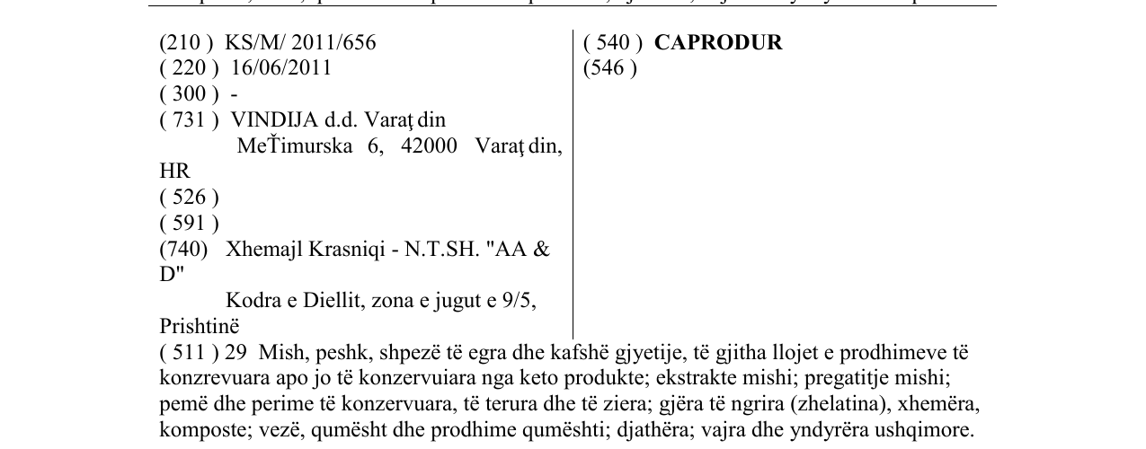 Zëri i markës CAPRODUR në buletin