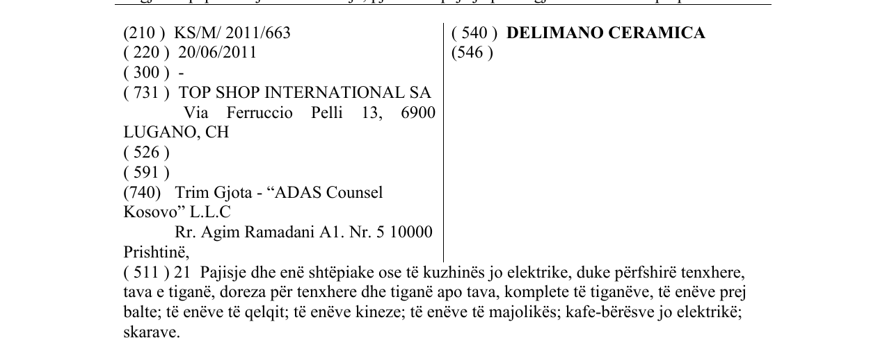 Zëri i markës DELIMANO CERAMICA në buletin
