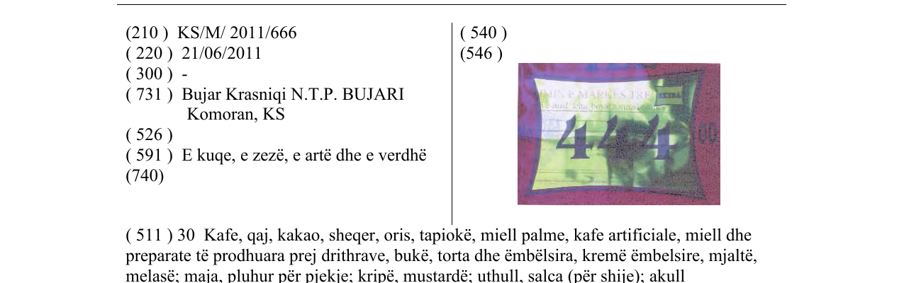 Zëri i markës EXTRA 444 në buletin