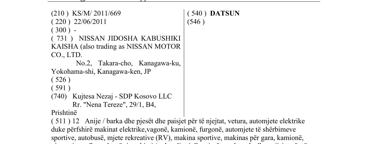 Zëri i markës DATSUN në buletin