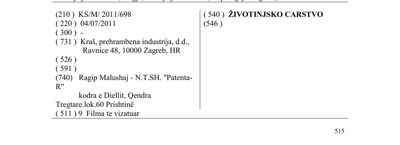 Zëri i markës ŽIVOTINJSKO CARSTVO në buletin