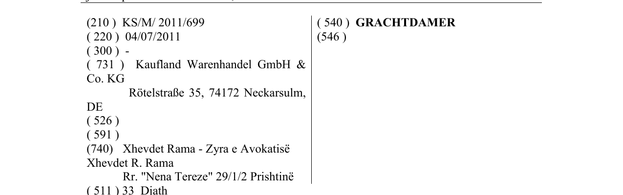 Zëri i markës GRACHTDAMER në buletin