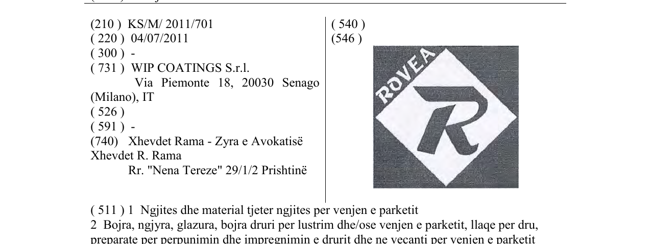 Zëri i markës ROVEA R në buletin