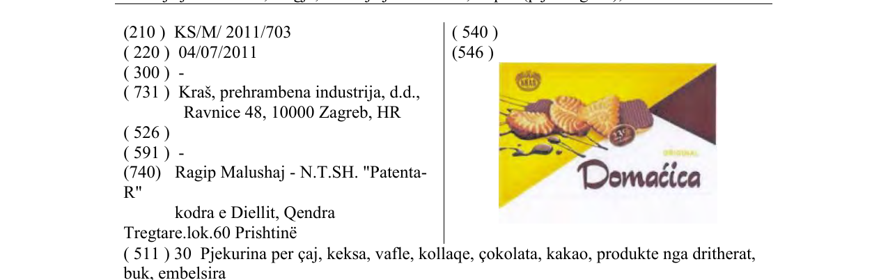 Zëri i markës Domaćica në buletin