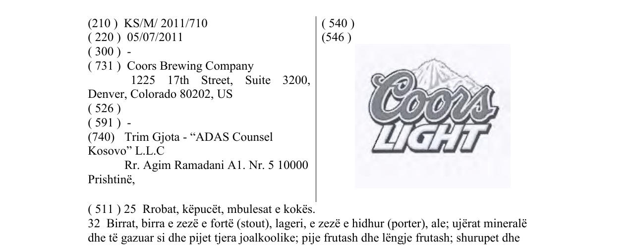 Zëri i markës Coors LIGHT në buletin