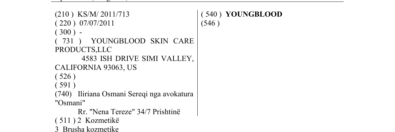 Zëri i markës YOUNGBLOOD në buletin