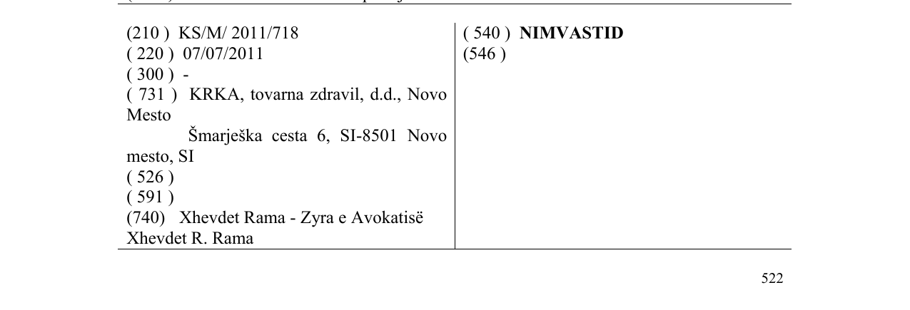 L'inscription de la marque NIMVASTID au bulletin
