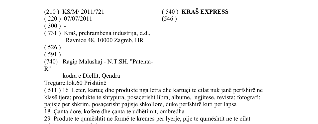 Zëri i markës KRAŠ EXPRESS në buletin