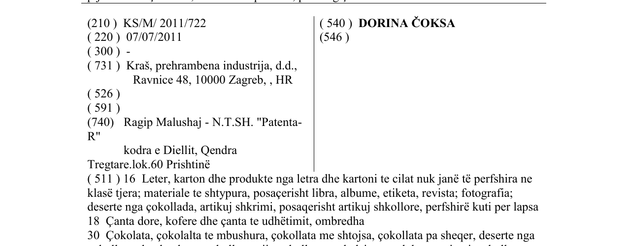Zëri i markës DORINA ČOKSA në buletin