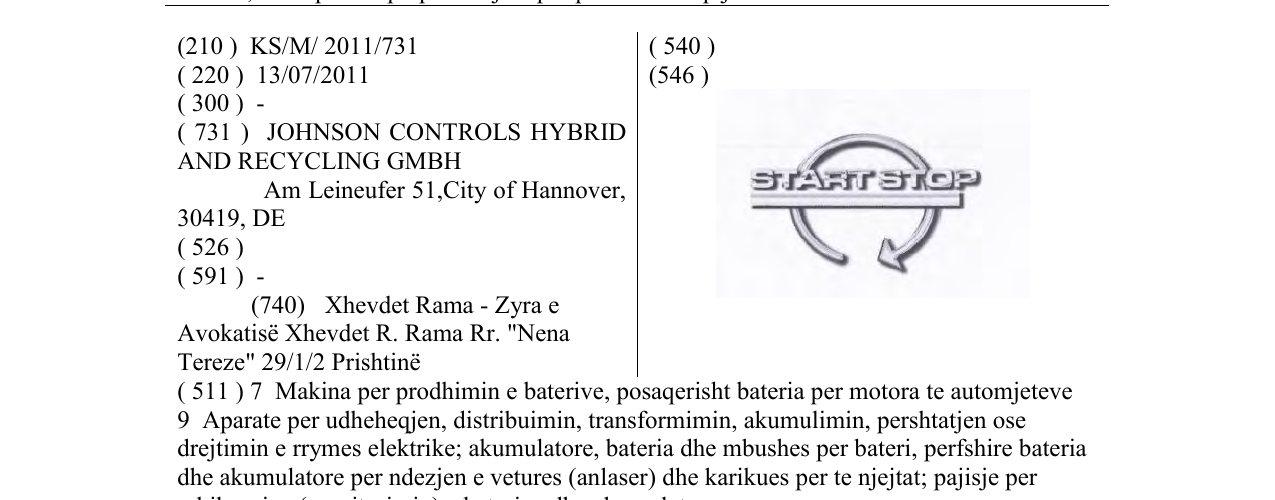 The entry of the trademark START STOP in the bulletin