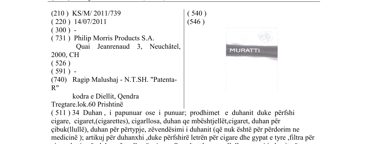 Zëri i markës MURATTI në buletin