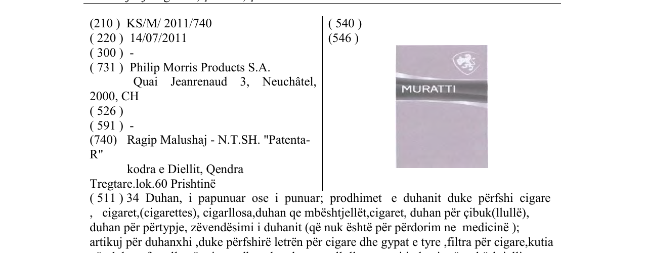 Zëri i markës MURATTI në buletin