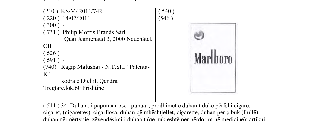 Zëri i markës Marlboro në buletin