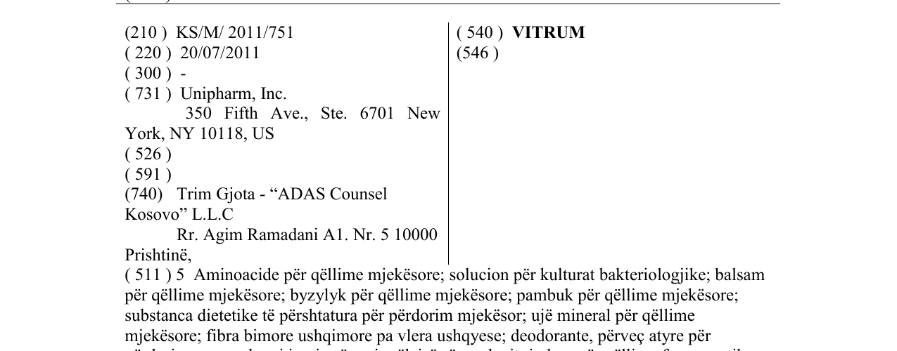 Zëri i markës VITRUM në buletin